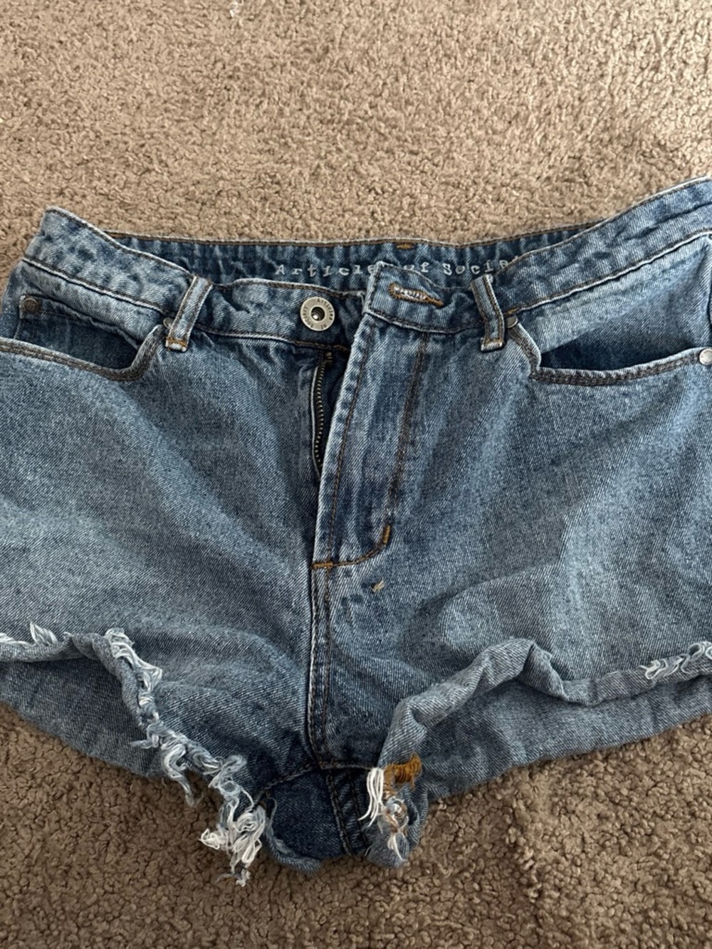Articles Of Society Distressed Light Blue Denim Cutoff Shorts